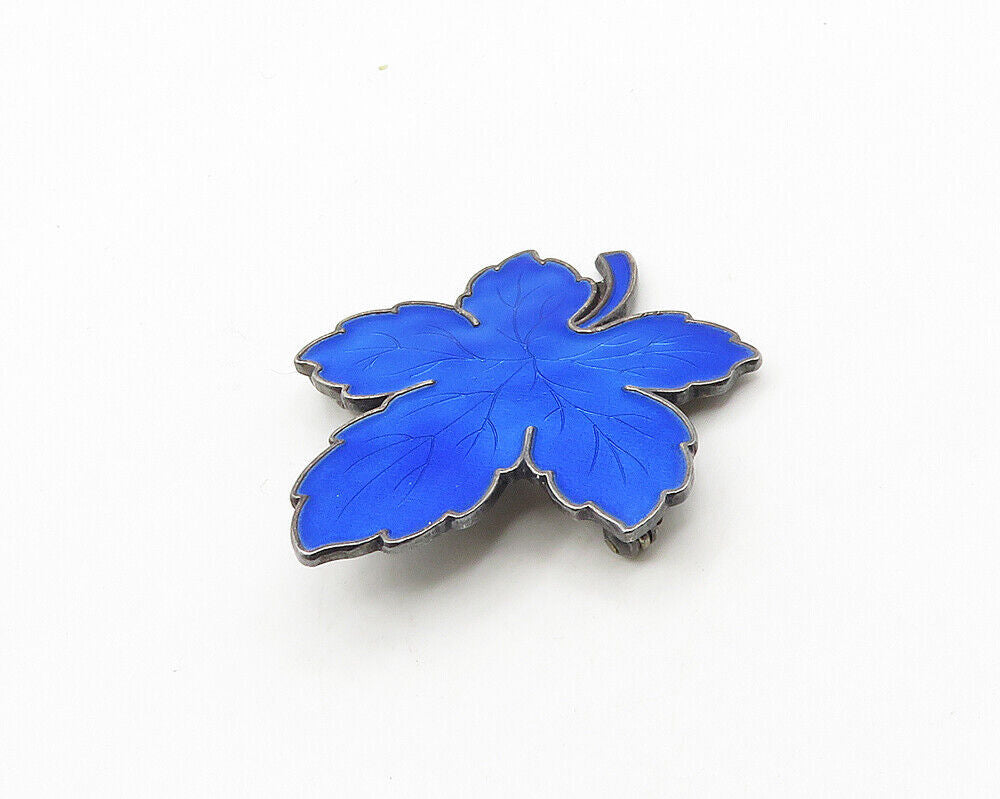 MEKA DENMARK 925 Silver  Vintage Enamel Coated Floral Leaf Brooch Pin  BP7739