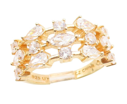 925 Sterling Silver Vintage Ring Gold Plated Multi Shape CZ  Band  Sz 8  RG34976