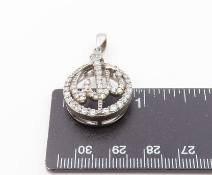 925 Sterling Silver  Vintage Sparkling Cubic Zirconia Round Pendant  PT18840