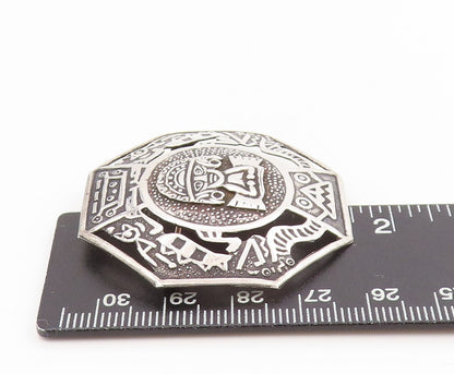 925 Sterling Silver Vintage Brooch PERU Aztec Andean Deity Octagonal Pin BP12010