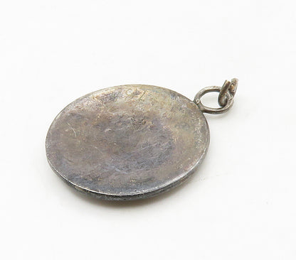 925 Sterling Silver Vintage Inlaid Turquoise Round Pendant PT13023