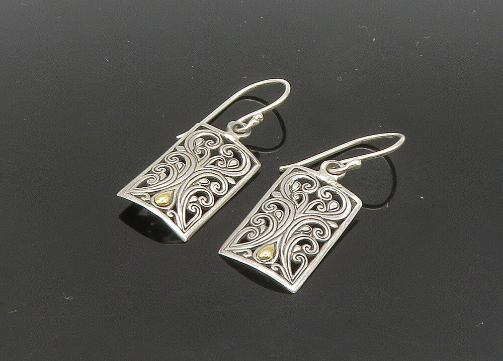 925 Silver & 18K GOLD  Vintage Shiny Two Tone Swirl Dangle Earrings  EG10488