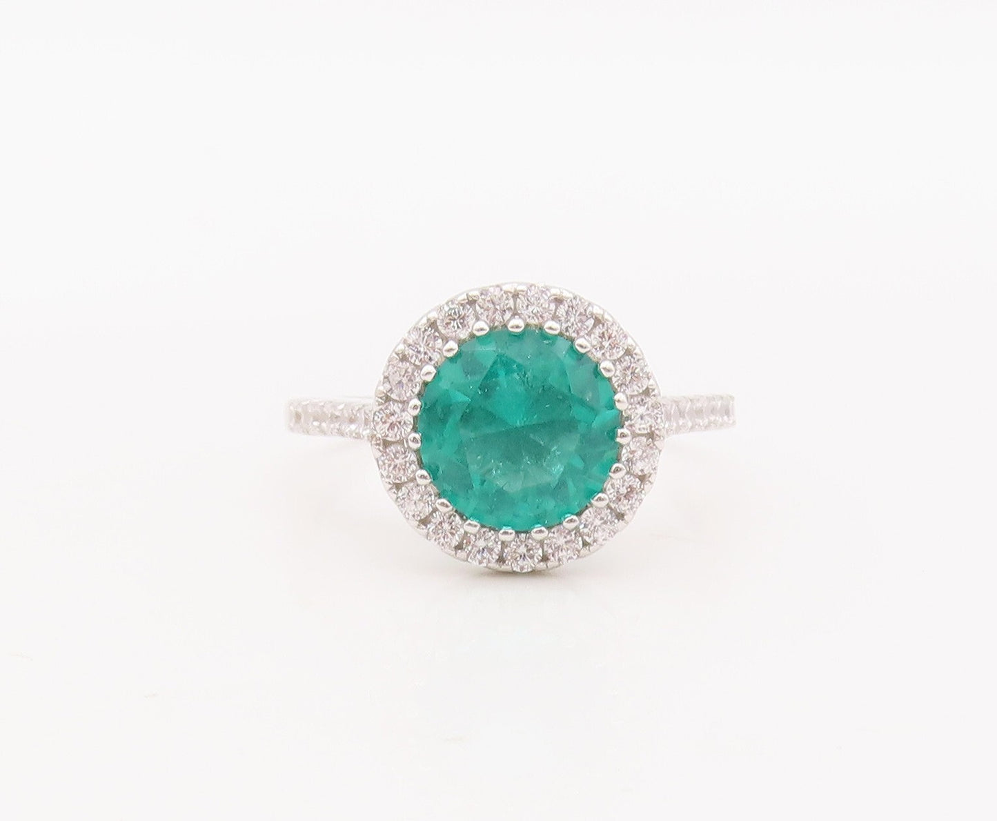 925 Sterling Silver Vintage Ring Round Cut Green Halo White CZ  Sz 7  RG29883