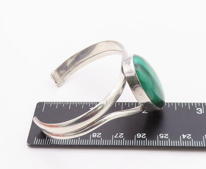 925 Sterling Silver Vintage Bracelet Cabochon Malachite Modernist Cuff  BT12102