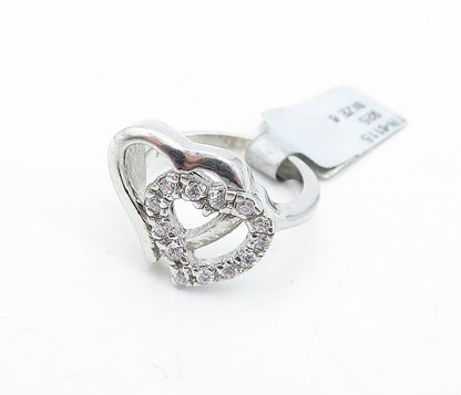 925 Sterling Silver  Topaz Open Double Love Heart Shiny Band Ring Sz 6  RG6382