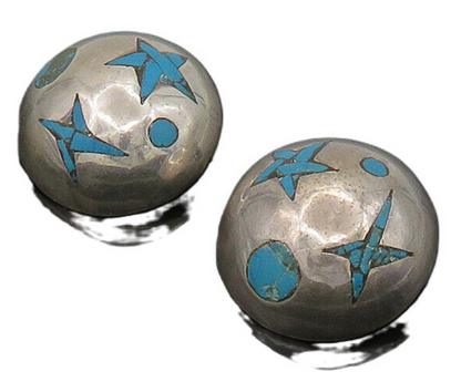 TAXCO 925 Sterling Silver Vintage Turquoise Non Pierce Dome Earrings EG11314