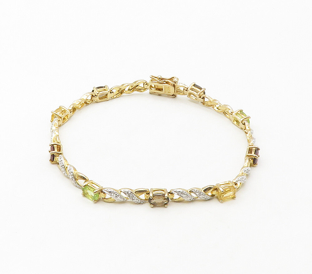 ROSS SIMON 925 Silver Genuine Diamond & Multi Stone Chain Bracelet BT6599