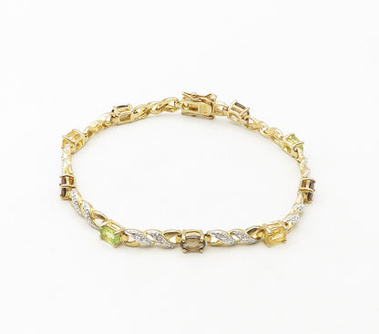 ROSS SIMON 925 Silver Genuine Diamond & Multi Stone Chain Bracelet BT6599