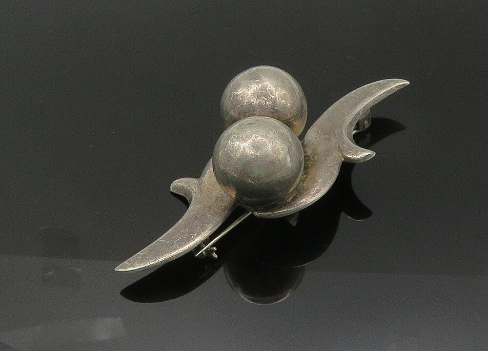 MEXICO 925 Sterling Silver  Vintage Heavy Hollow Spheres Brooch Pin  BP8363