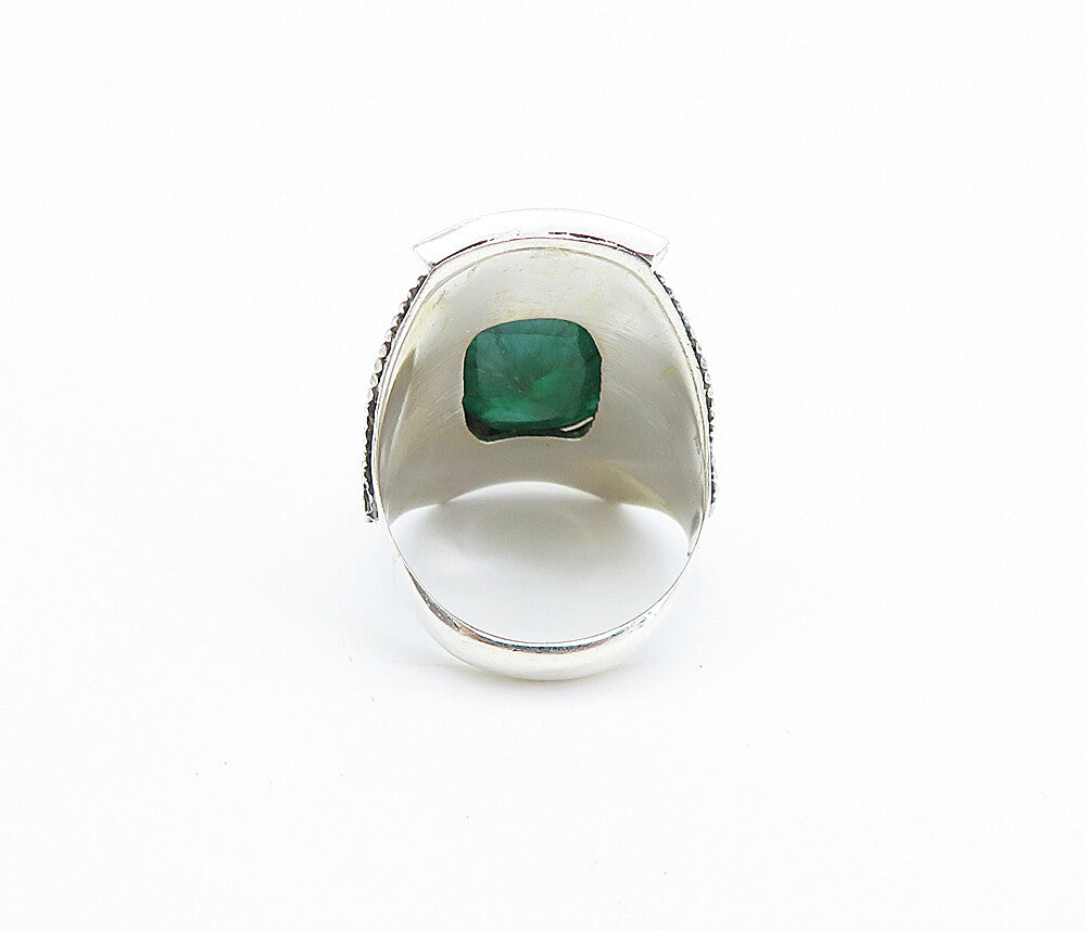 925 Sterling Silver  Faceted Emerald Twist Swirl Cocktail Ring Sz 6.5  RG7803