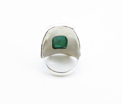 925 Sterling Silver  Faceted Emerald Twist Swirl Cocktail Ring Sz 6.5  RG7803