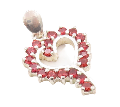 925 Sterling Silver Vintage Pendant Cutout Red Topaz Border Heart  PT23602