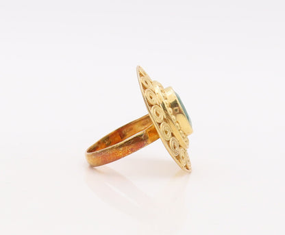925 Sterling Silver Vintage Ring Gold Plated Swirly Carved Gemstone Sz 9 RG29922