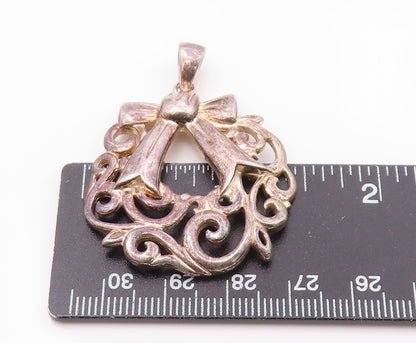 925 Sterling Silver  Vintage Bow Tie Scroll Swirl Cut Out Pendant  PT20367