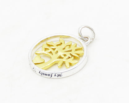 925 Sterling Silver  Shiny Two Tone Tree Of Life Motif Round Pendant  PT14137