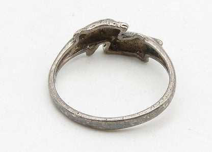 925 Sterling Silver  Vintage Dark Tone Dolphin Motif Bypass Ring Sz 6  RG10514