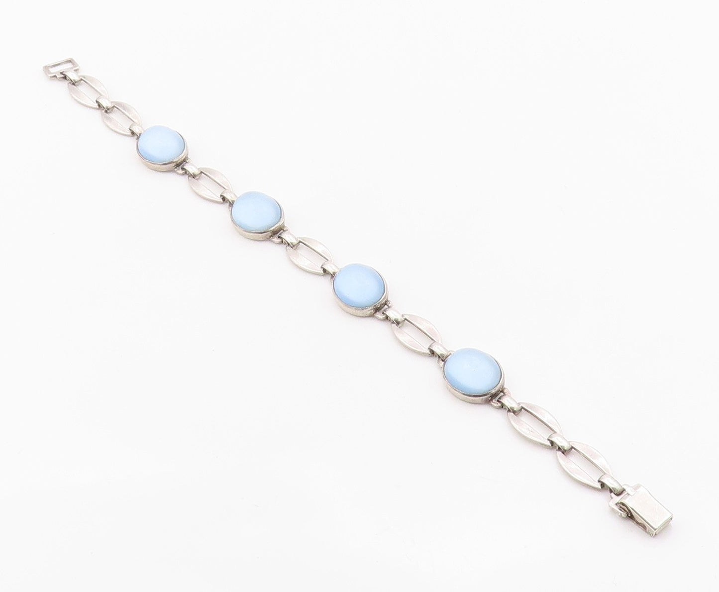 925 Sterling Silver Vintage Bracelet Elegant Cabochon Cat Eye Link  BT12113