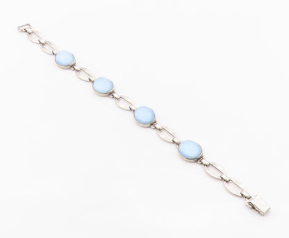 925 Sterling Silver Vintage Bracelet Elegant Cabochon Cat Eye Link  BT12113