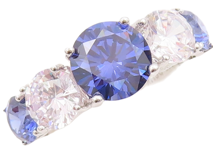 925 Sterling Silver Vintage Ring Round Cut Sapphire & CZ  Sz 7  RG29220