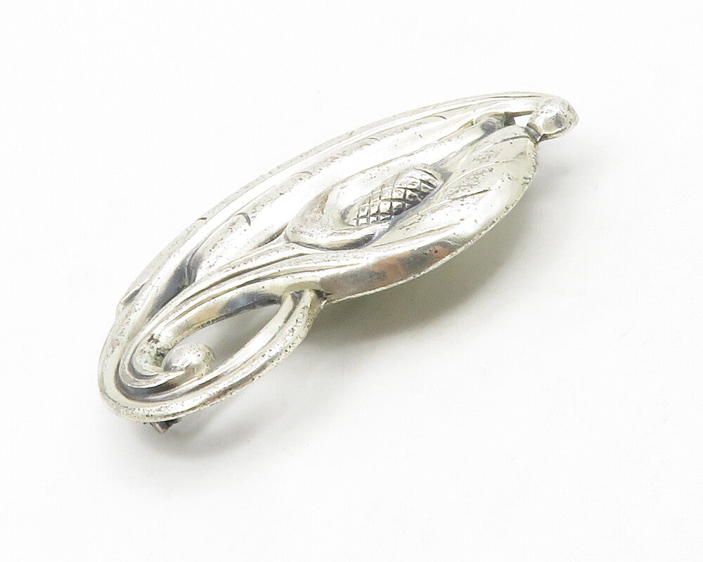 925 Sterling Silver  Vintage Shiny Wheat Plant Floral Swirl Brooch Pin  BP5097
