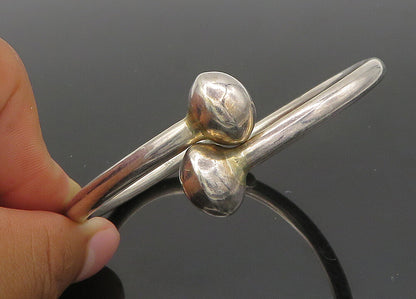 925 Sterling Silver  Vintage Hollow Round Ends Bypass Bangle Bracelet  BT8452