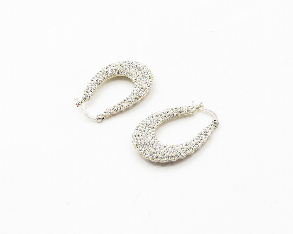 925 Sterling Silver   Cubic Zirconia Encrusted Fluted Hoop Earrings  EG8929