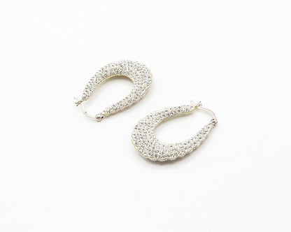 925 Sterling Silver   Cubic Zirconia Encrusted Fluted Hoop Earrings  EG8929