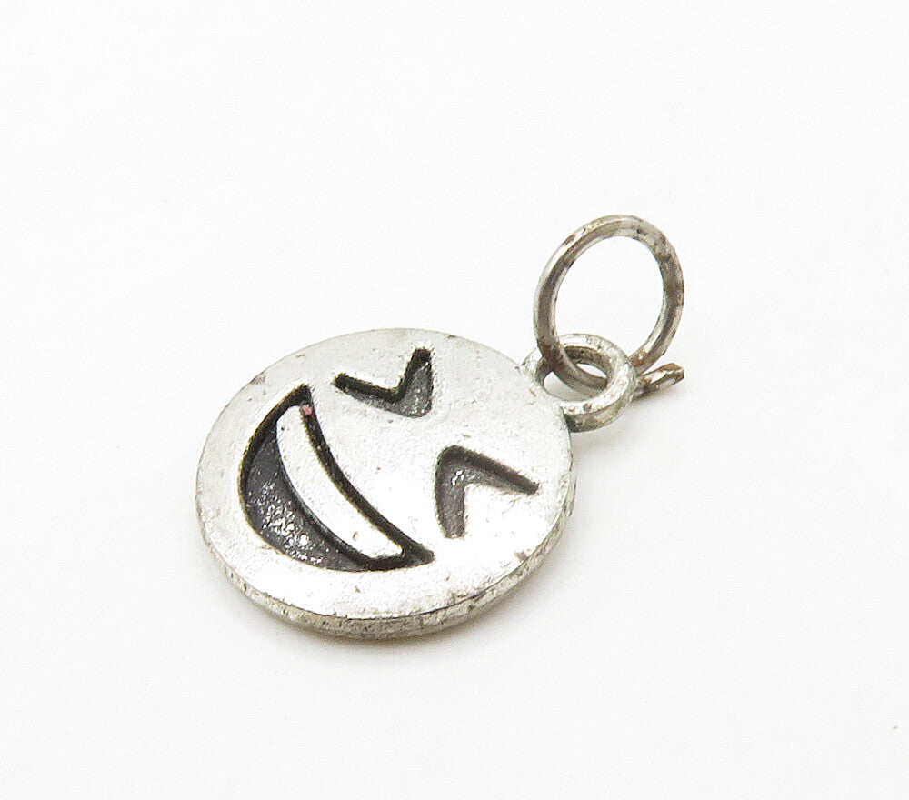 925 Sterling Silver  Petite Grinning Squinting Emoji Drop Pendant  PT13083
