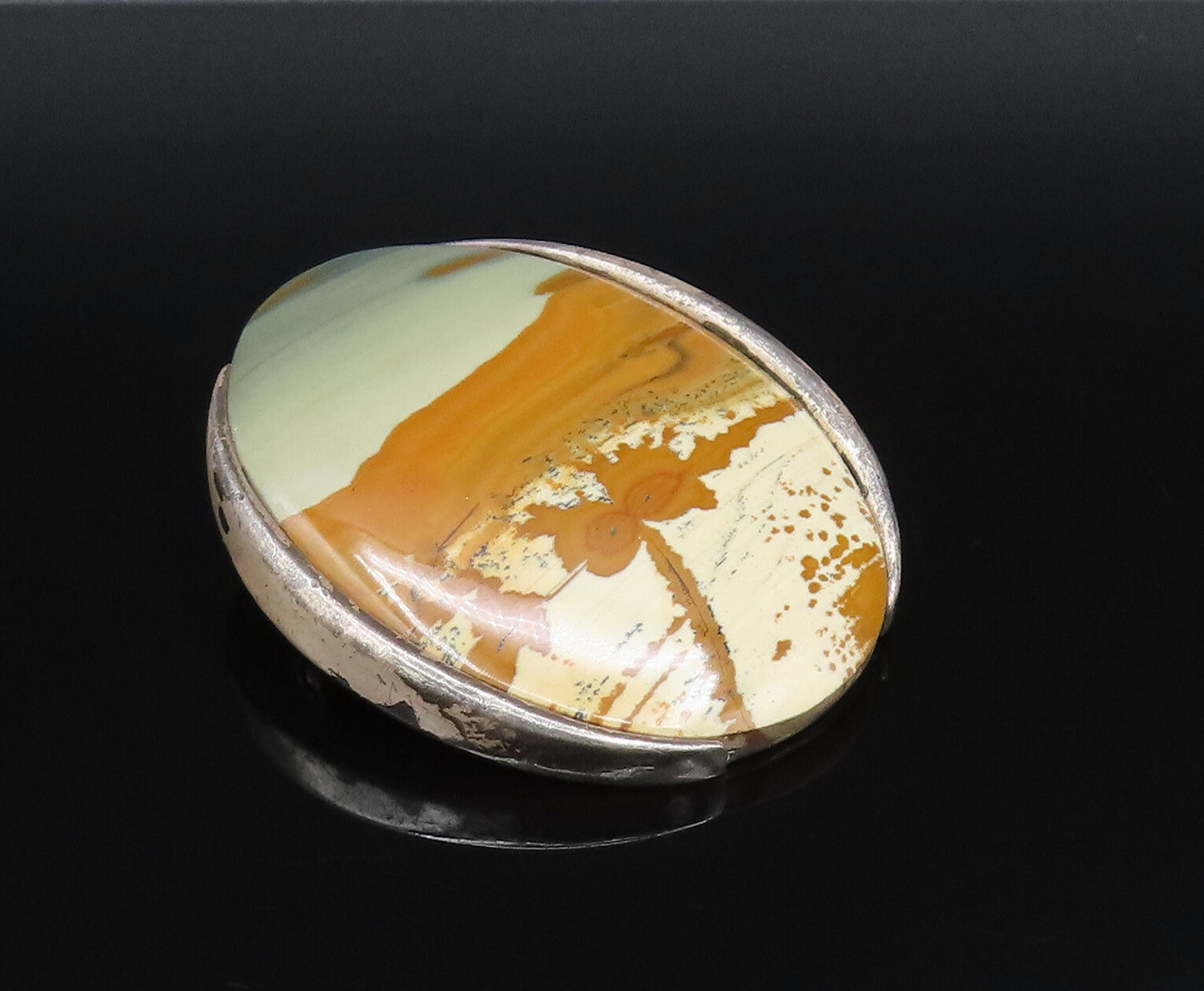 925 Sterling Silver  Vintage Unique Oval Owyhee Picture Jasper Brooch Pin BP9974
