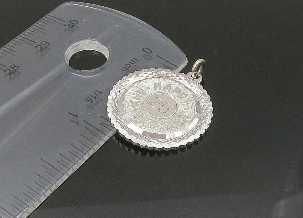 925 Sterling Silver  Vintage Shiny Happy Anniversary Round Pendant  PT18042