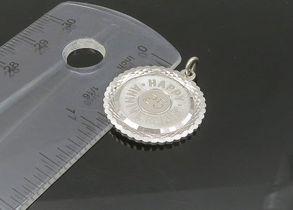 925 Sterling Silver  Vintage Shiny Happy Anniversary Round Pendant  PT18042