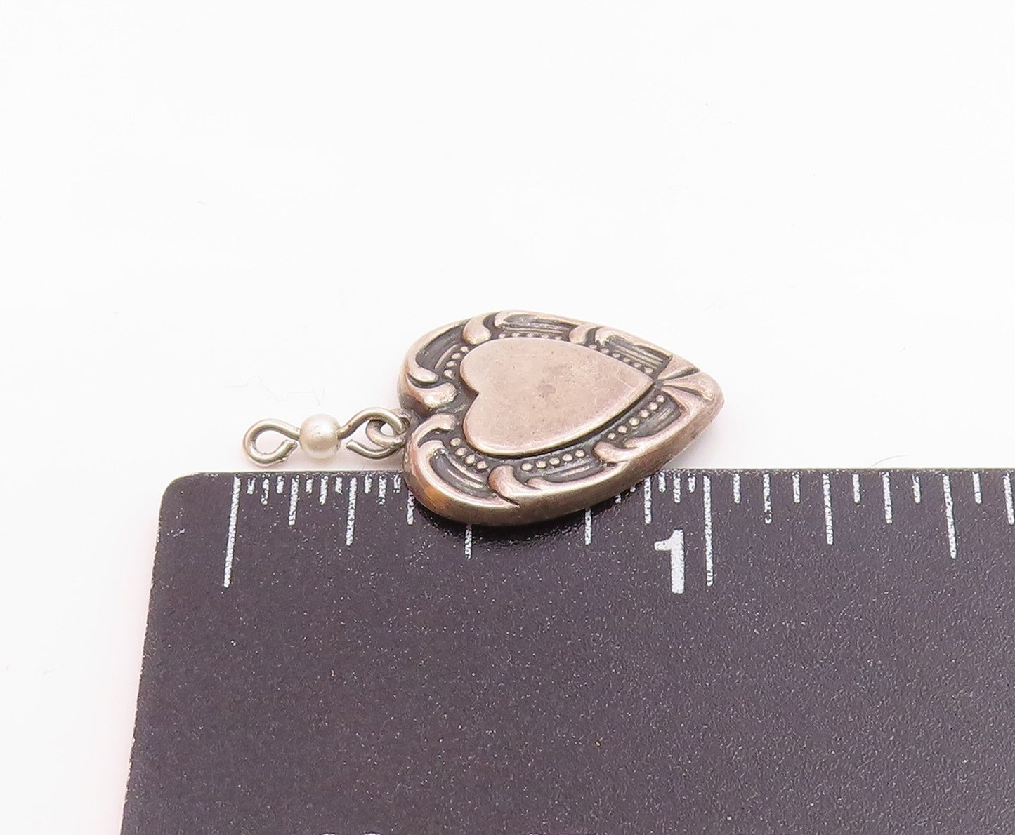 925 Sterling Silver  Vintage Petite Pearl Swirl Love Heart Pendant  PT16474