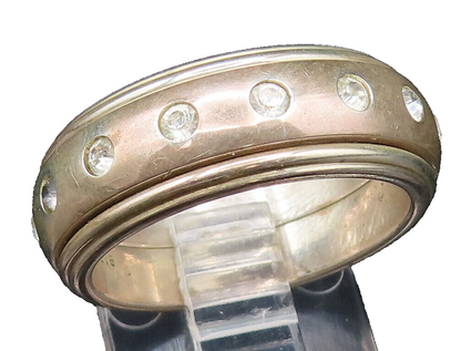 925 Silver  Vintage Gold Plated Cubic Zirconia Spinner Ring Sz 8  RG25512