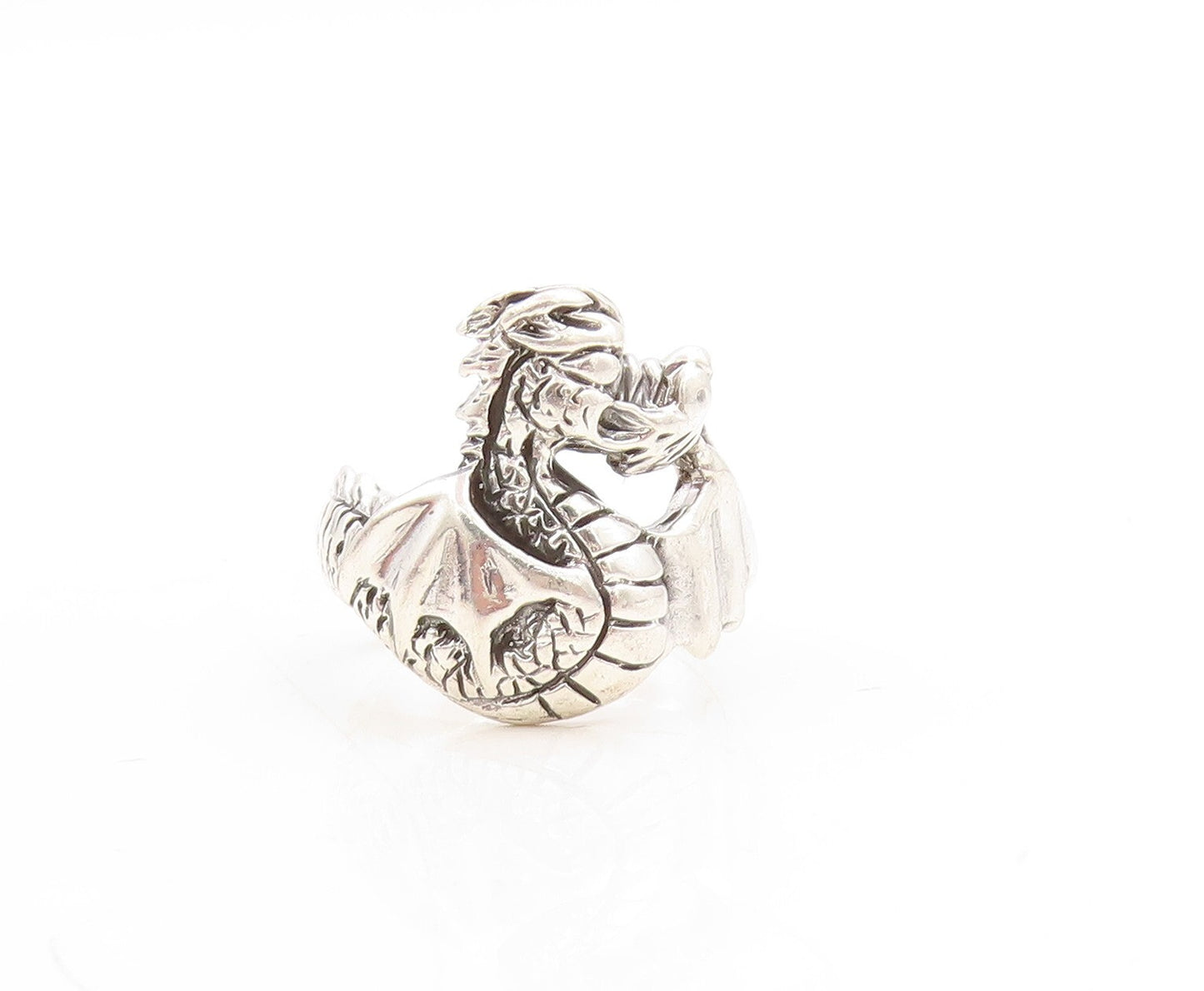 925 Sterling Silver Vintage Ring Dark Tone Solid Dragon Carved  Sz 6  RG31592