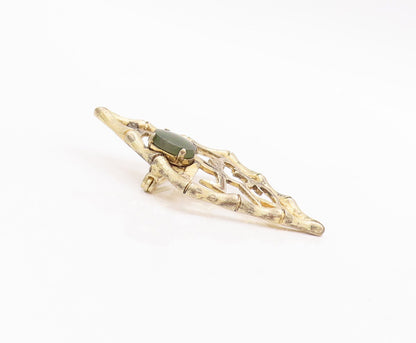 925 Sterling Silver Vintage Brooch Pin WELLS Swirly Carved Gemstone  BP10902