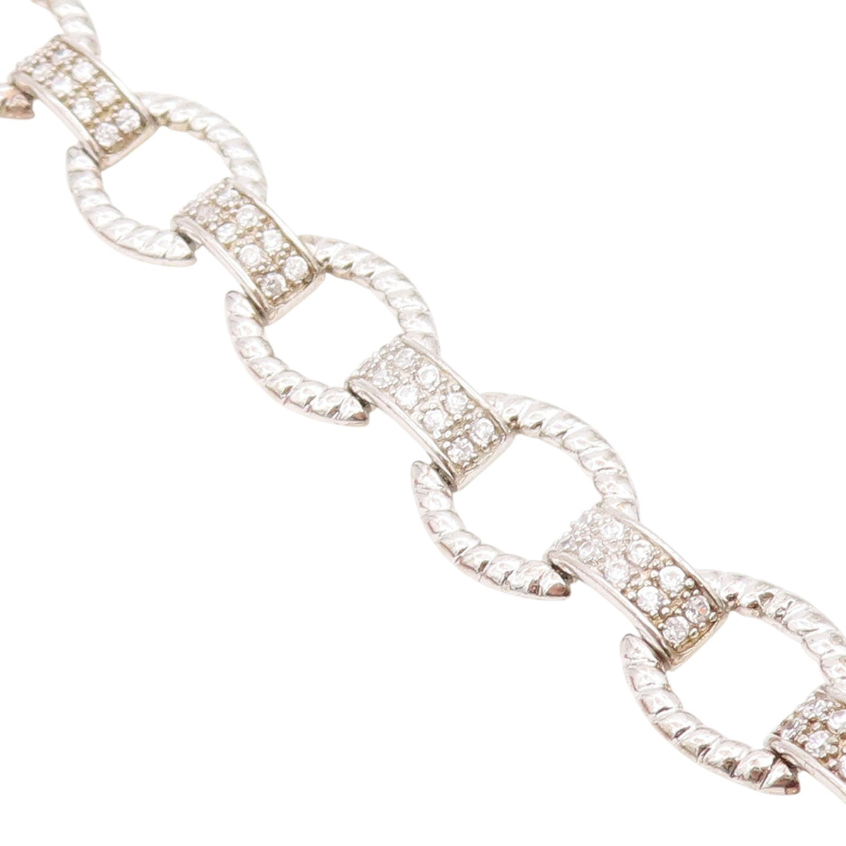 925 Sterling Silver Vintage Bracelet Round Cut CZ Elegant Open Link  BT11699