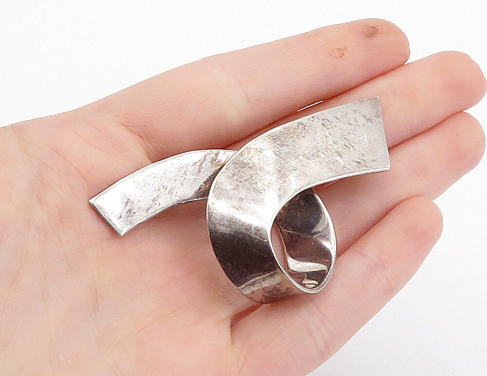 MEXICO 925 Sterling Silver  Vintage Dark Tone Ribbon Swirl Brooch Pin  BP1318