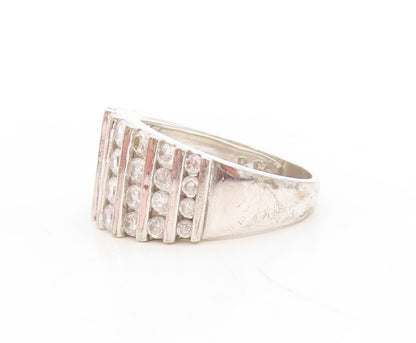 925 Sterling Silver Vintage Ring Solid Round Topaz Bands Inlay  Sz 7  RG31275