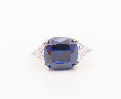 925 Sterling Silver Vintage Ring Rose Square Sapphire & Triangle CZ Sz 7 RG30344