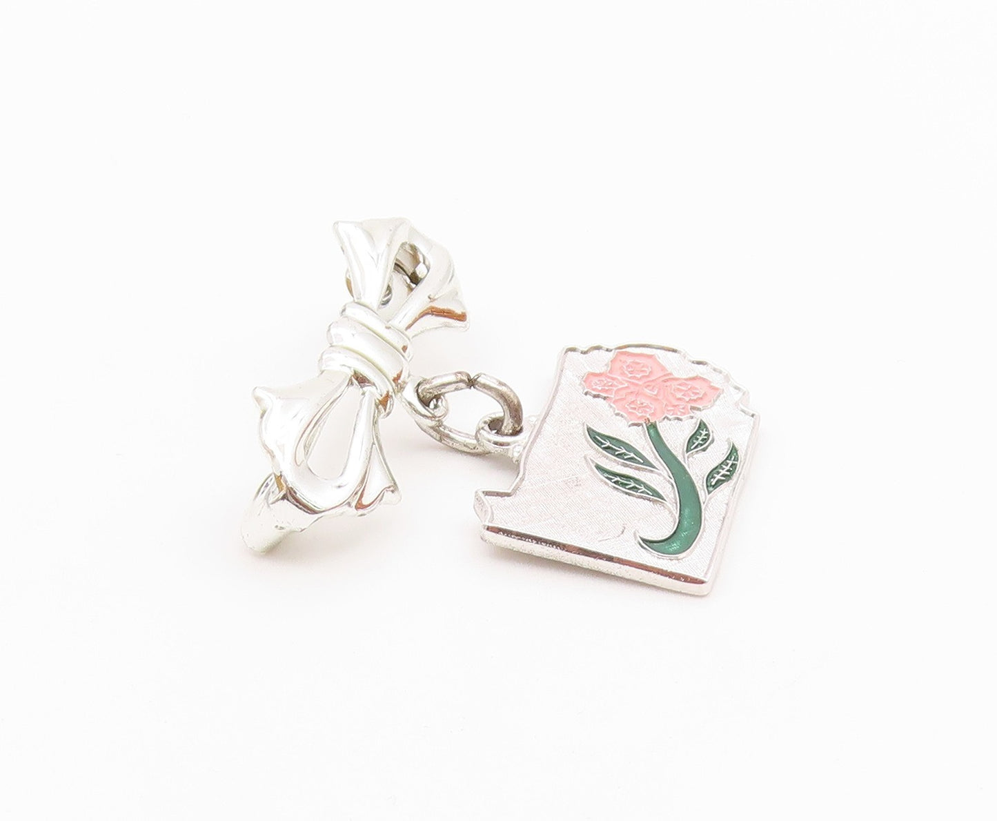 WELLS 925 Sterling Silver  Vintage Shiny Enamel Flower Brooch Pin  BP8711