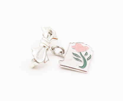 WELLS 925 Sterling Silver  Vintage Shiny Enamel Flower Brooch Pin  BP8711