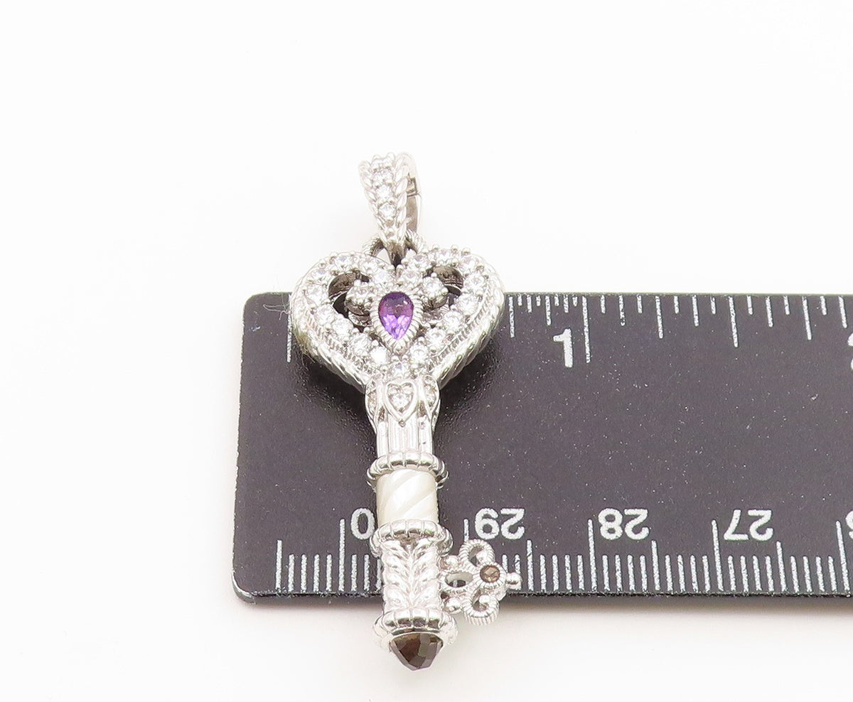 925 Sterling Silver Vintage Pendant JUDITH RIPKA Multi Gemstone Key  PT26661