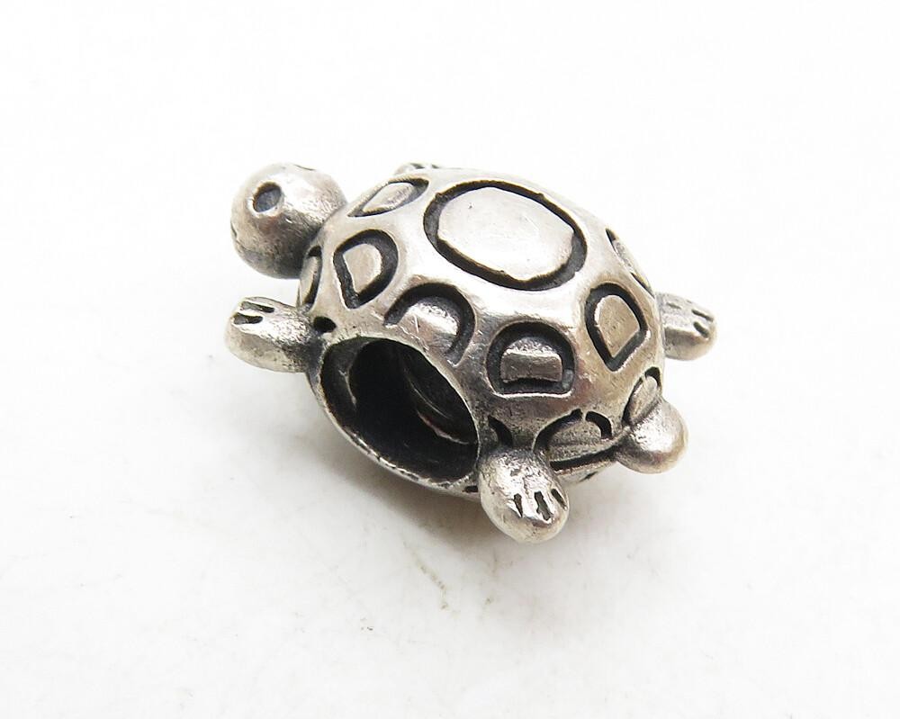 925 Sterling Silver  Vintage Shiny Petite Turtle Motif Slide Pendant  PT7546