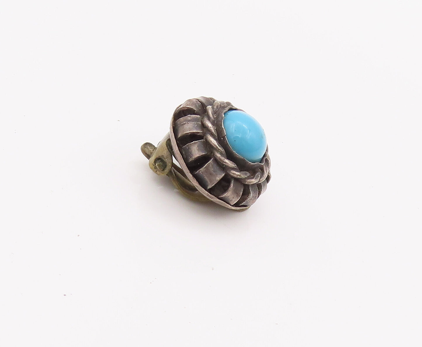 925 Sterling Silver Vintage Earrings Antique Swirled Larimar Flower  EG12802