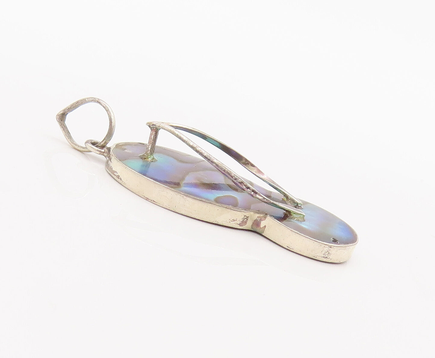 925 Sterling Silver Vintage Pendant Minimalist Abalone Cutout Sliders  PT22738