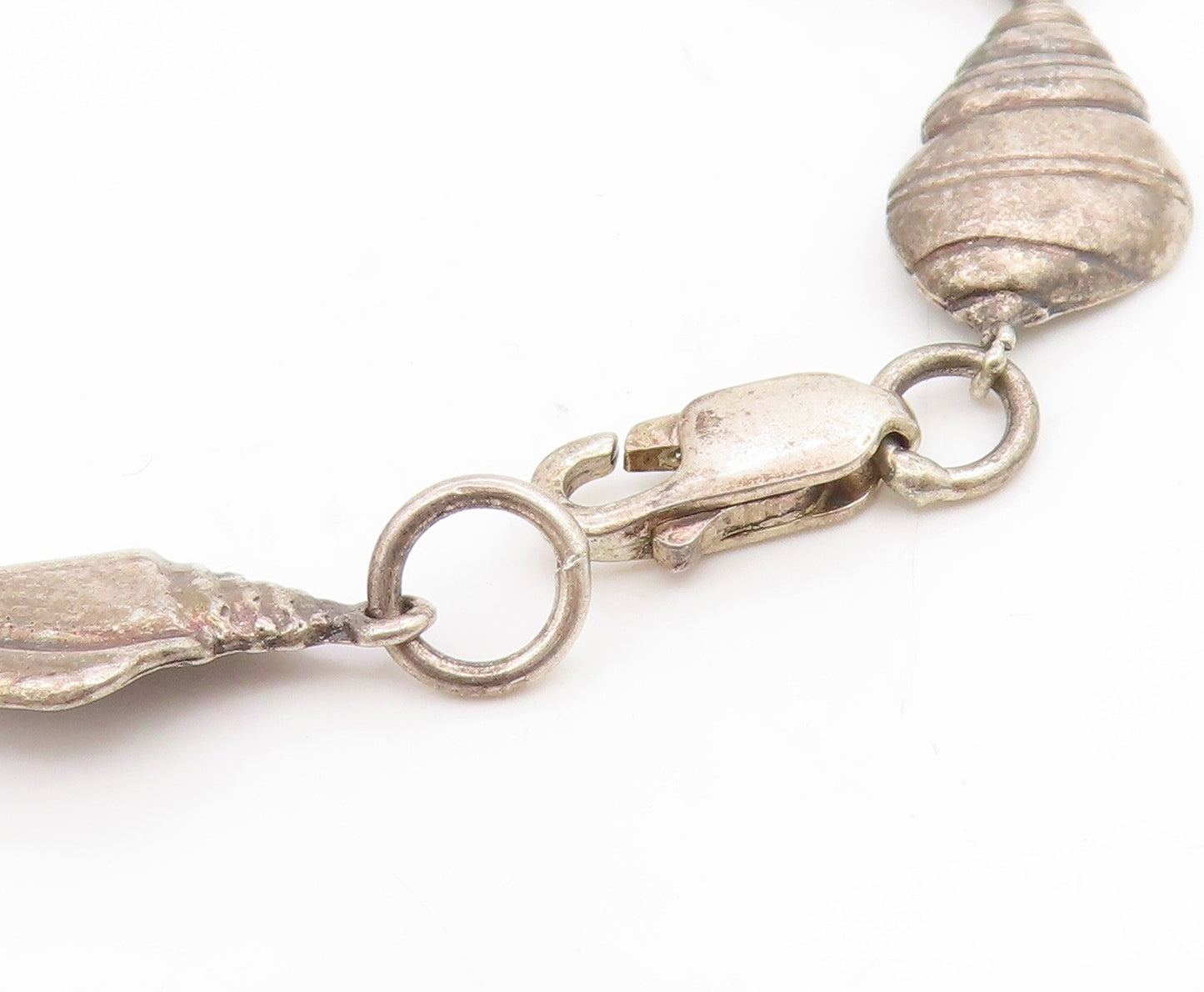 925 Sterling Silver Vintage Bracelet Modernist Seashell Coastal Charms  BT11719