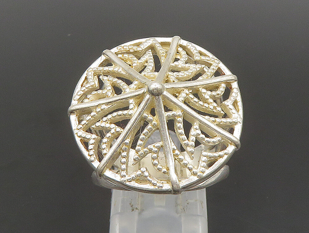 925 Sterling Silver  Vintage Round Cut Out Split Shank Band Ring Sz 8  RG24100
