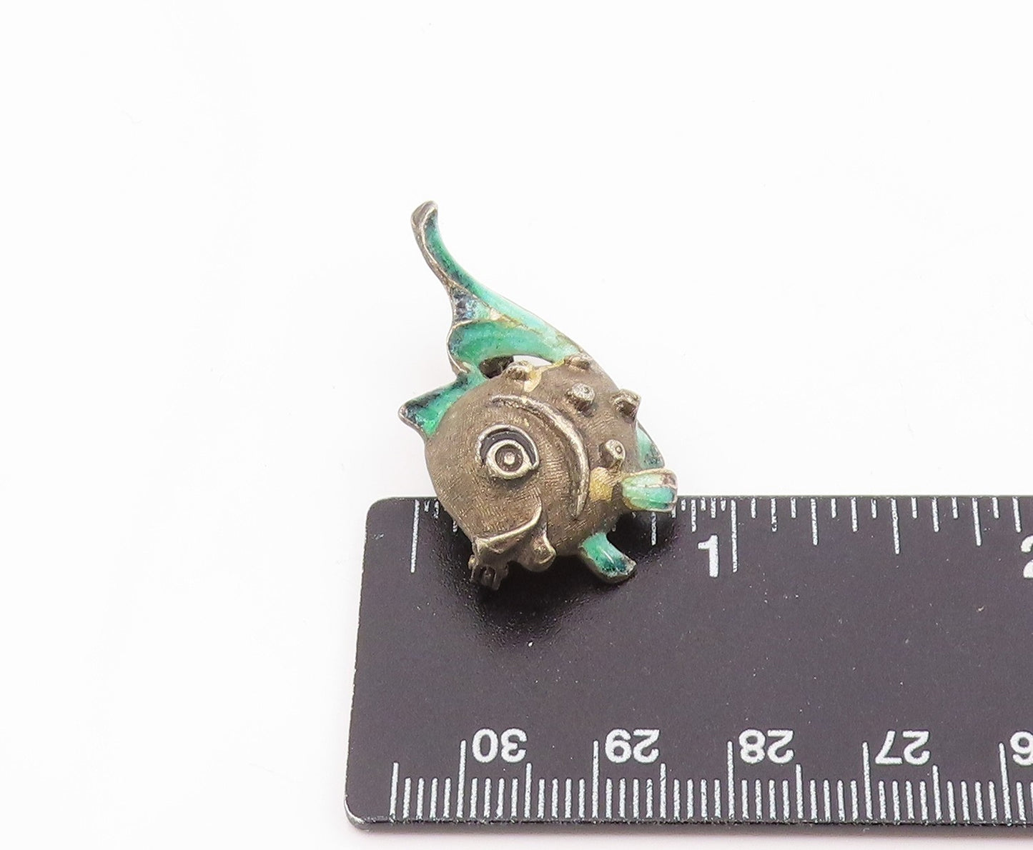 925 Sterling Silver Vintage Brooch Pin GERMANY Enamel Happy Fish Charm  BP12415