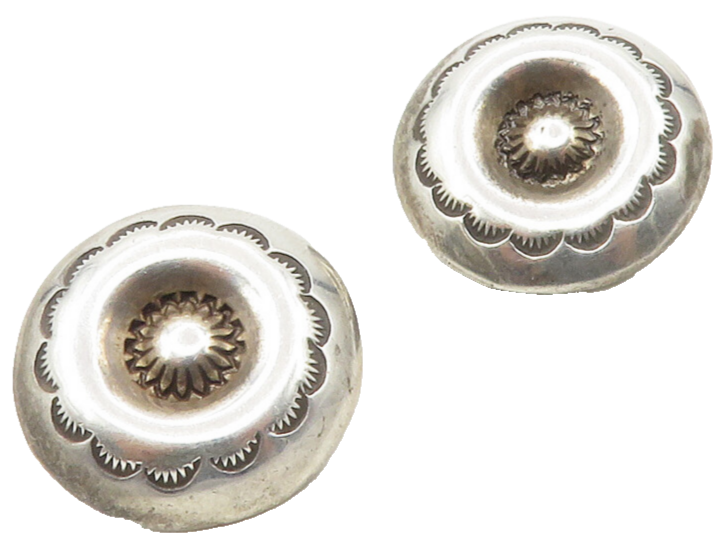 SOUTHWESTERN 925 Silver Vintage Floral Non Pierce Button Drop Earrings EG7123