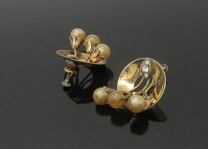 925 Sterling Silver  Vintage Pearls & Topaz Non Pierce Drop Earrings  EG11050